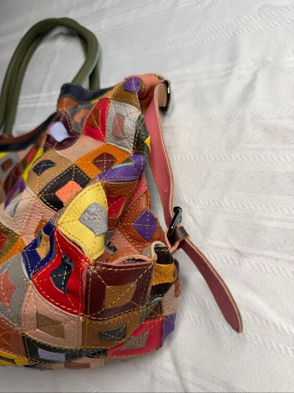 AmeriLeather Willis Geometric Patchwork Multicolor Leather Shoulder Bag